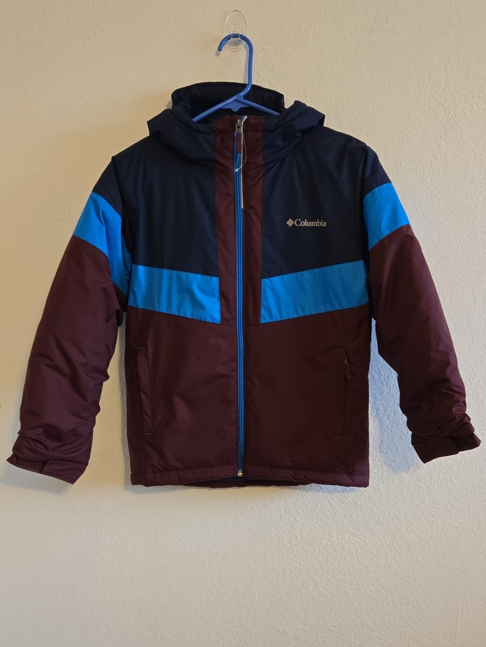 Columbia Kids Maroon, Navy & Blue Hooded Puffer Jacket - Medium